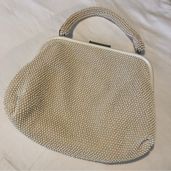 Vintage 1950s Reversible Cottagecore Ivory Floral Beaded Handbag - Picture 8 of 12